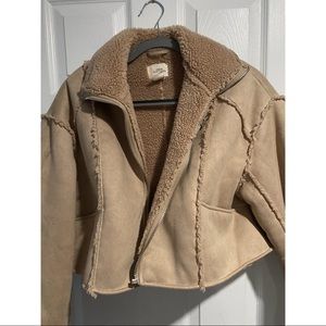 Faux Suede Cropped Bomber Jacket